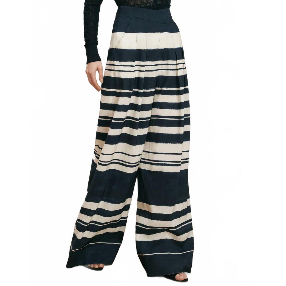 NEW VERONICA BEARD heron crossover waistband pants in navy dove white - Picture 5 of 7
